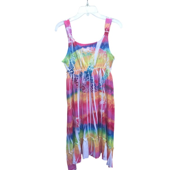 NWOT M Emily West Tie Dye Peace Sign Girls Casual Summer Vacation Dress - Picture 1 of 5